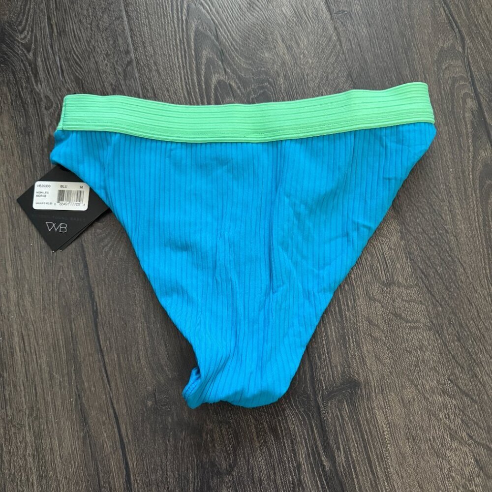 VYB | NWT Allie High Leg Bikini Bottom in Bright Neon Blue/Green Size Medium - Picture 4 of 7